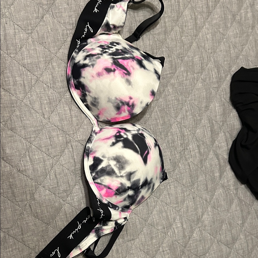 Victoria's Secret Black and Pink Tie-Dye Bra